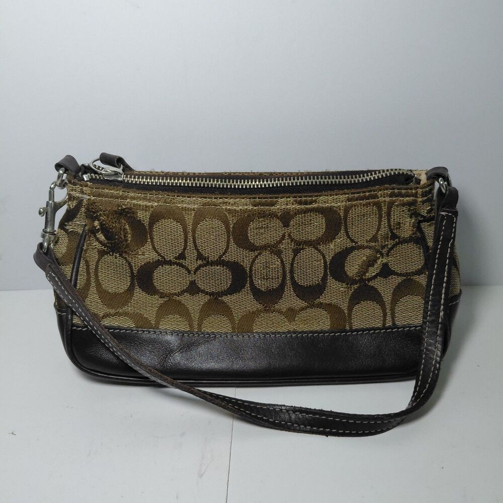 Vintage Y2K Coach Signature Demi Mini Bag Purse Jacquard Canvas Leather Brown